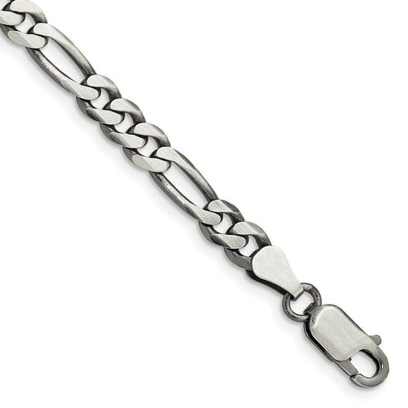 5.5mm Sterling Silver Solid Antiqued Figaro Chain Necklace 22 Inch